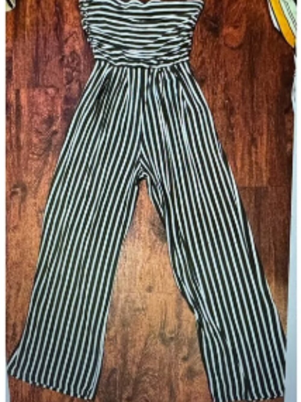 Hearts & Hips White Black Strapless Jumper Stretchy Ruched Wide Leg Pants Romper